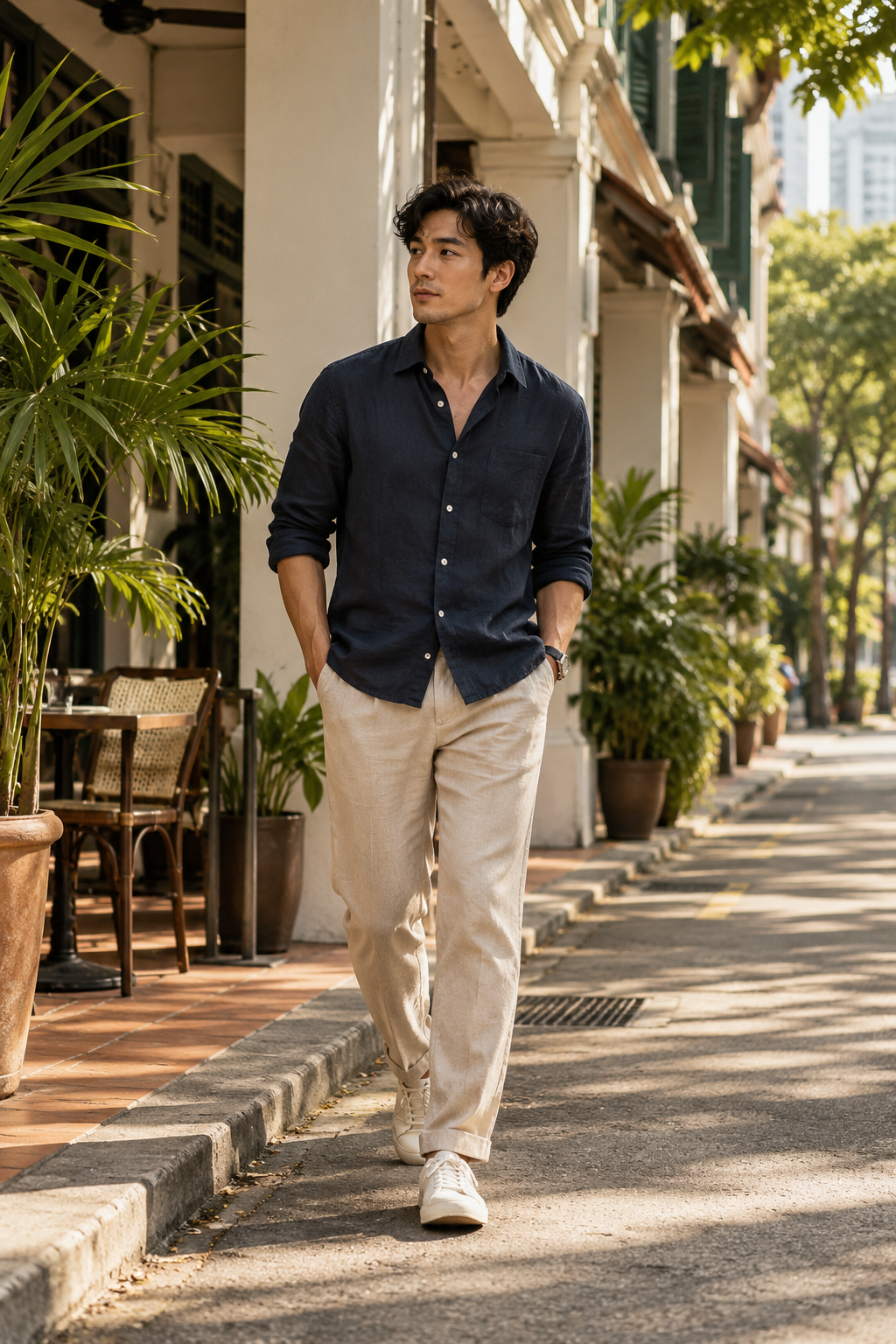 Editorial illustration for Linen & Stitch journal: Can You Wear Linen Pants to Work in Singapore?