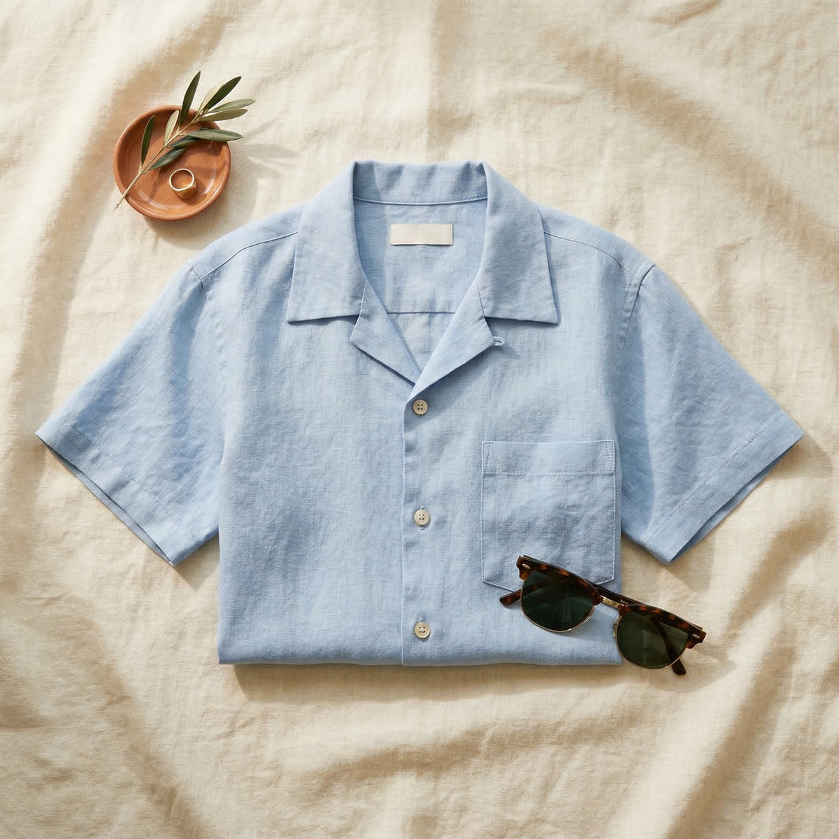 The Amalfi cream 100% linen short sleeve shirt — Linen & Stitch Singapore