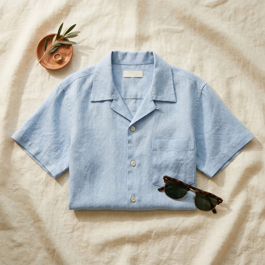 The Amalfi cream 100% linen short sleeve shirt — Linen & Stitch Singapore